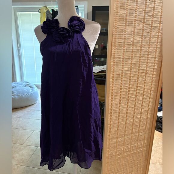 Alice + Olivia Leia Tie Neck Halter Top Violet Rich Purple Silk Blouse Medium - Picture 1 of 4